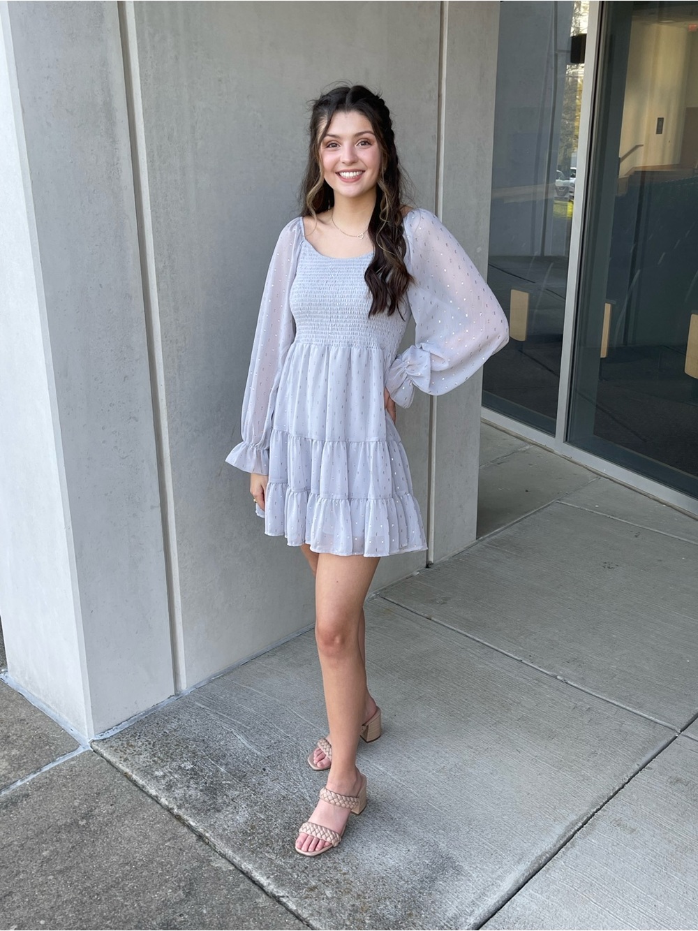 Altar'd State Lavender Dot Smocked Tiered Mini Dress